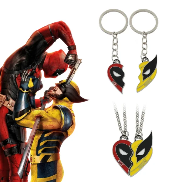 2pcs Marvel Movie Deadpool & Wolverine Necklace Best Friends Set Split Heart Matching Pendant Keychain for Fans Accessories Gift - Image 12