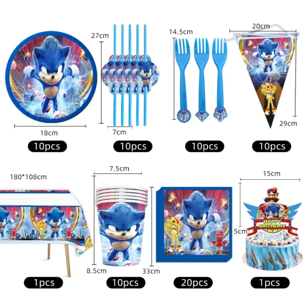 New Cartoon Sonic Party Supplies Boys Birthday Party Disposable Tableware Set Paper Plate Cup Napkins Baby Shower Decorations - Image 5