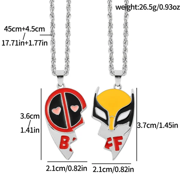 2pcs Marvel Movie Deadpool & Wolverine Necklace Best Friends Set Split Heart Matching Pendant Keychain for Fans Accessories Gift - Image 6